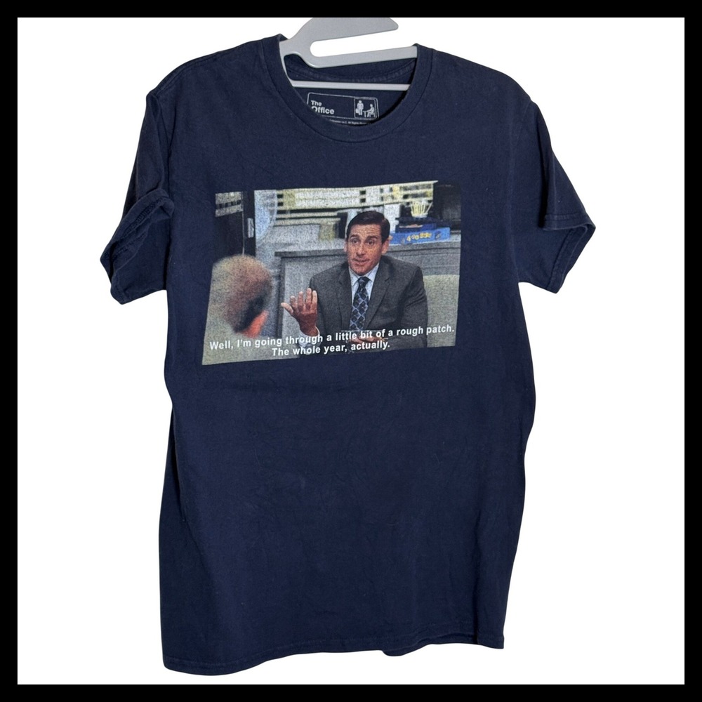The Office Michael Scott Rough Patch Meme Graphic T-Shirt Navy Blue Small